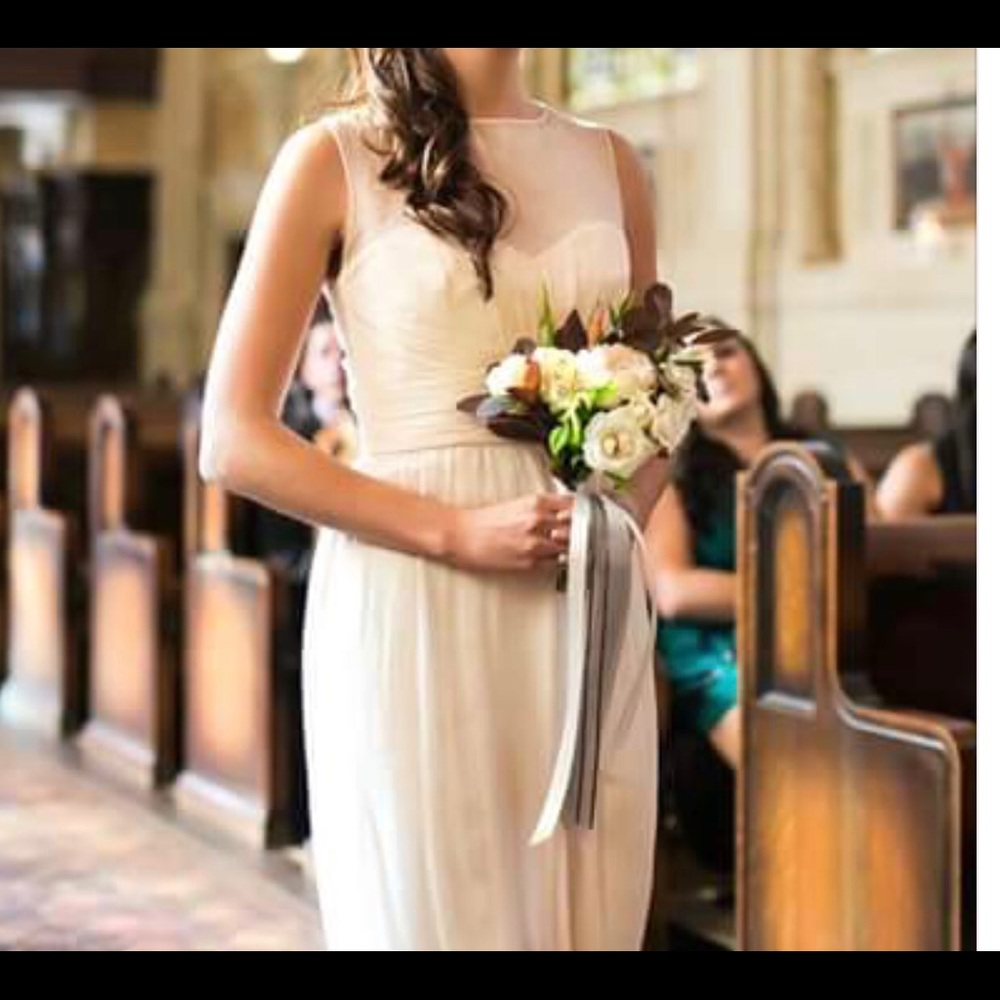 Amsale illusion yoke crinkled silk chiffon gown